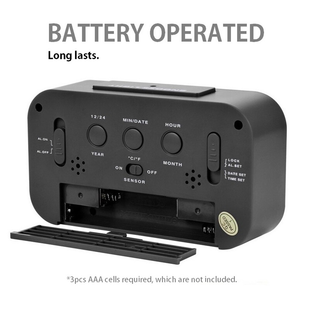 CHH1019 Đồng hồ báo thức kỹ thuật số thông minh có nút Báo lại ngày và nhiệt độ ở trên cùng Đồng hồ để bàn hình chữ nhật chạy bằng pin