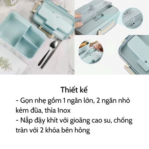 Hộp Cơm Văn Phòng Giữ Nhiệt Tiện Ích Hiện Đại 3 Ngăn Kèm Bộ Đũa Thìa INOX – Chất Liệu Lúa Mạch An Toàn Cho Sức Khỏe – Hàng Chính Hãng MINIIN