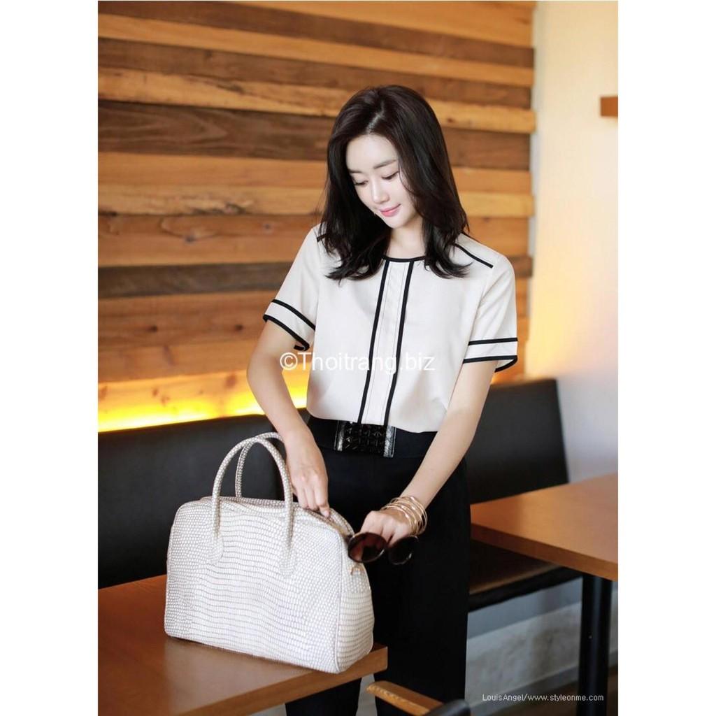 Aó công sở cổ tròn viền mẫu mới