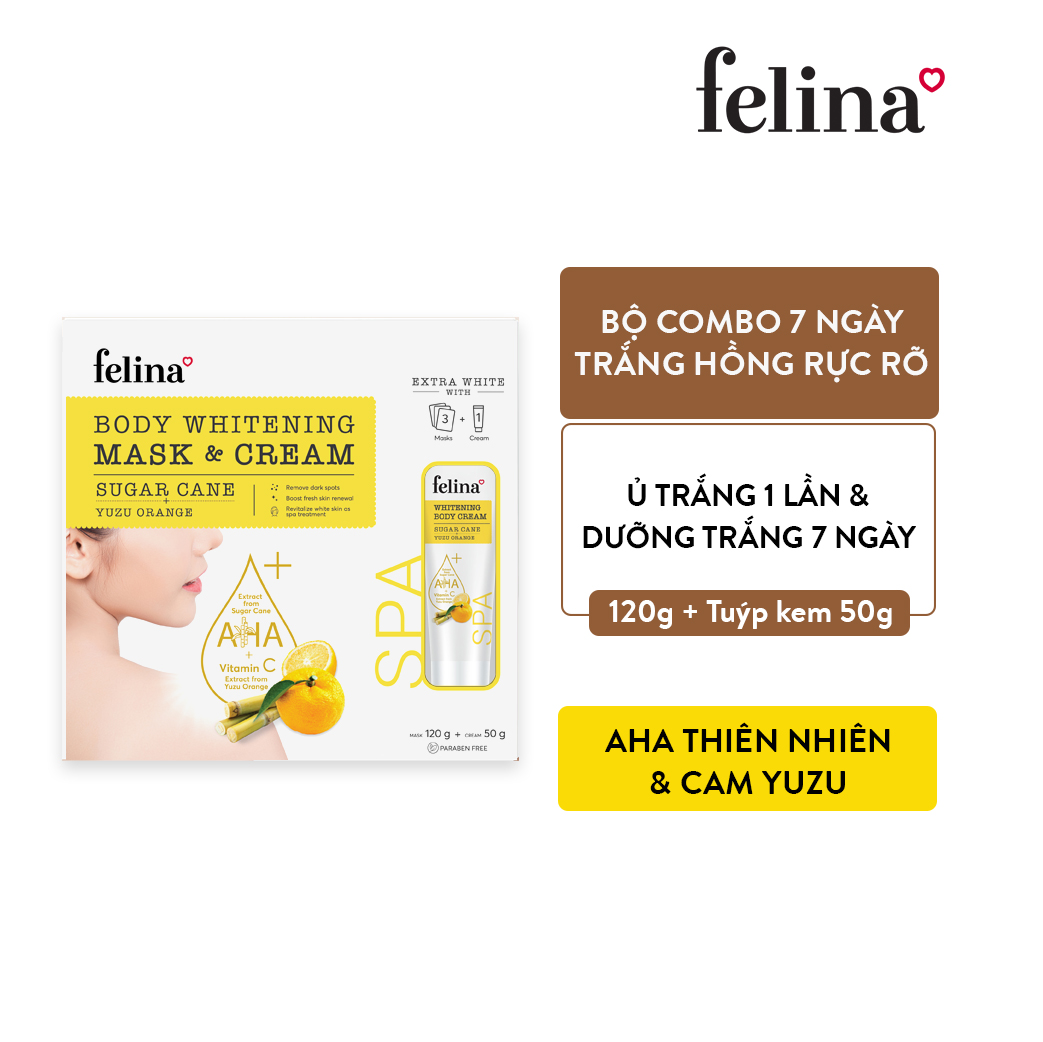 Combo Kem Tắm Trắng Toàn Thân và Kem Body Dưỡng Trắng Da Toàn Thân Felina Home Spa 170g - 7 ngày trắng hồng bật tông