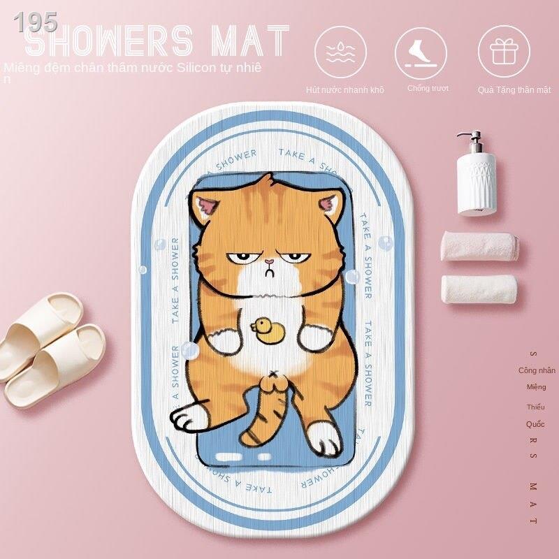 Phim hoạt hình mèo tảo cát tấm thấm bùn lót phòng tắm cửa chống trượt sàn nhà vệ sinh lau khô nhanh chân nước