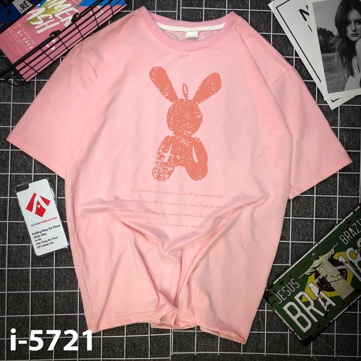 Áo Thun Unisex Nữ Họa Tiết Thỏ Hồng