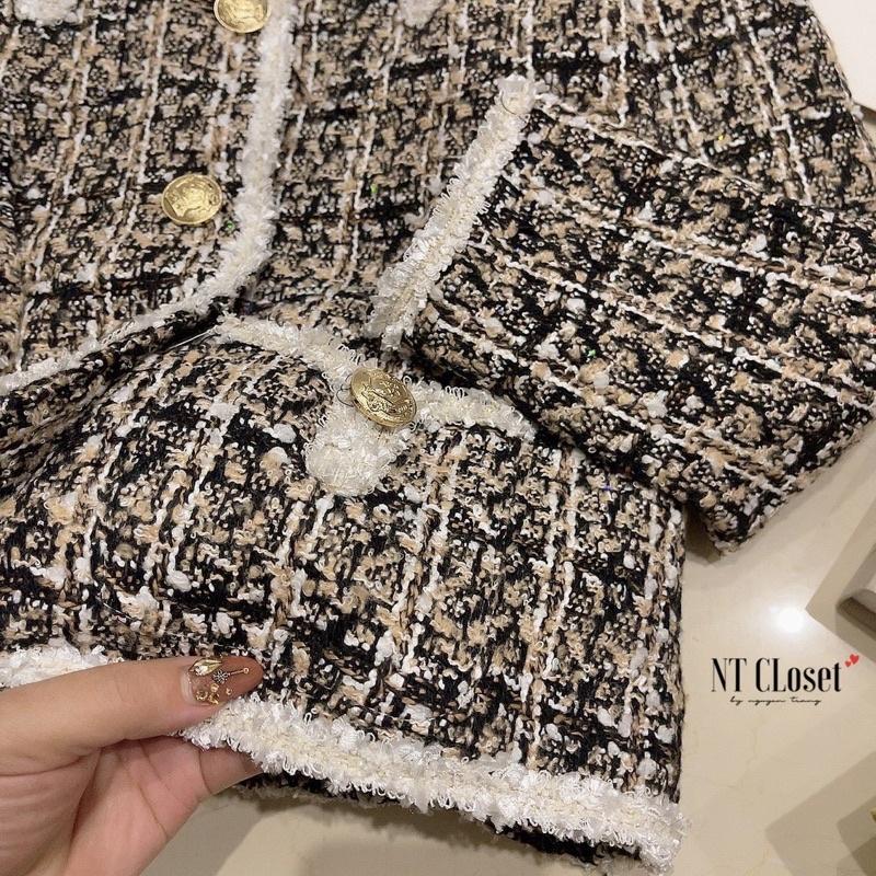 Áo khoác dạ tweed nâu khuy vàng chuẩn NT closet