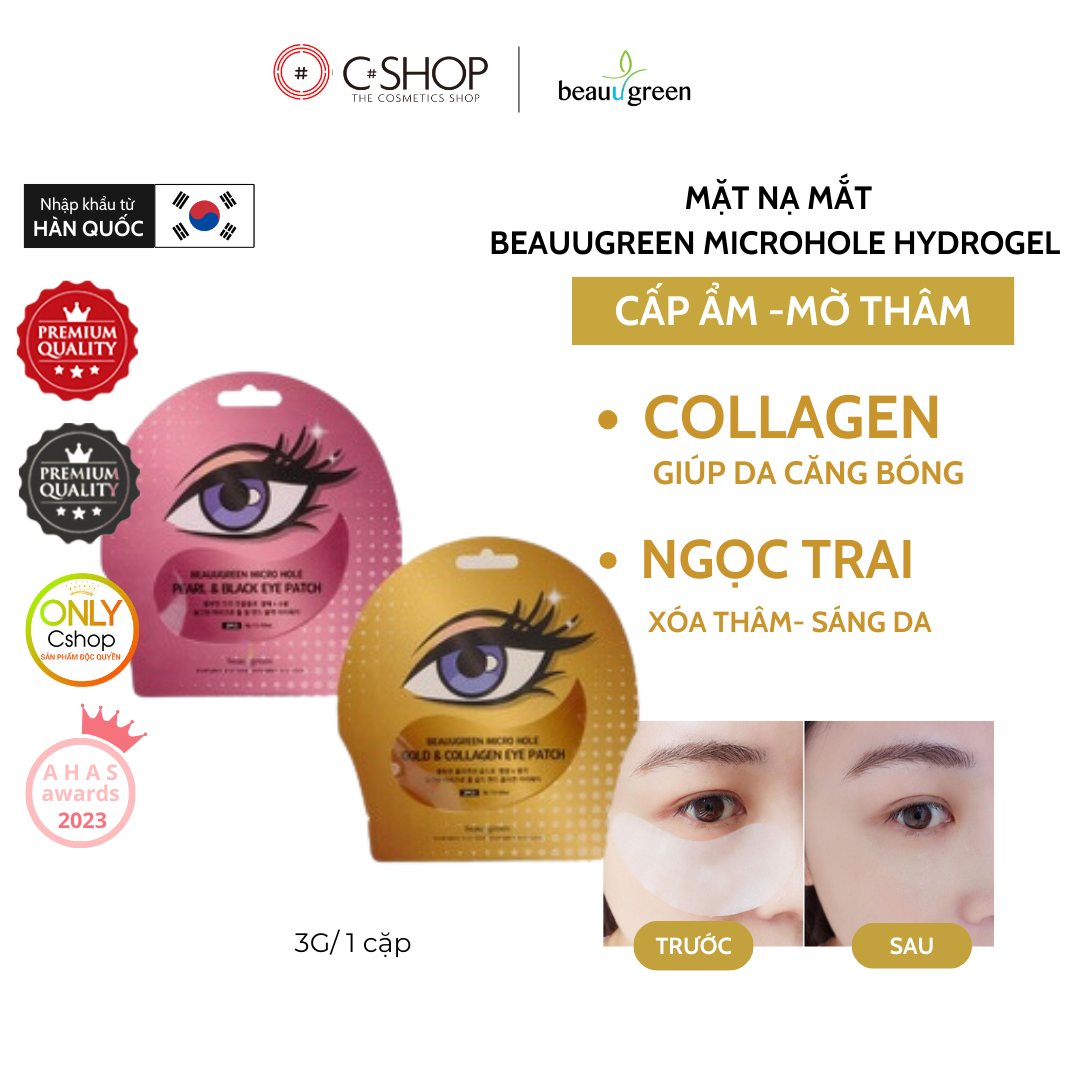 Mặt nạ mắt BeauuGreen Microhole Hydrogel Pearl & Black Eye Patch (Màu hồng)