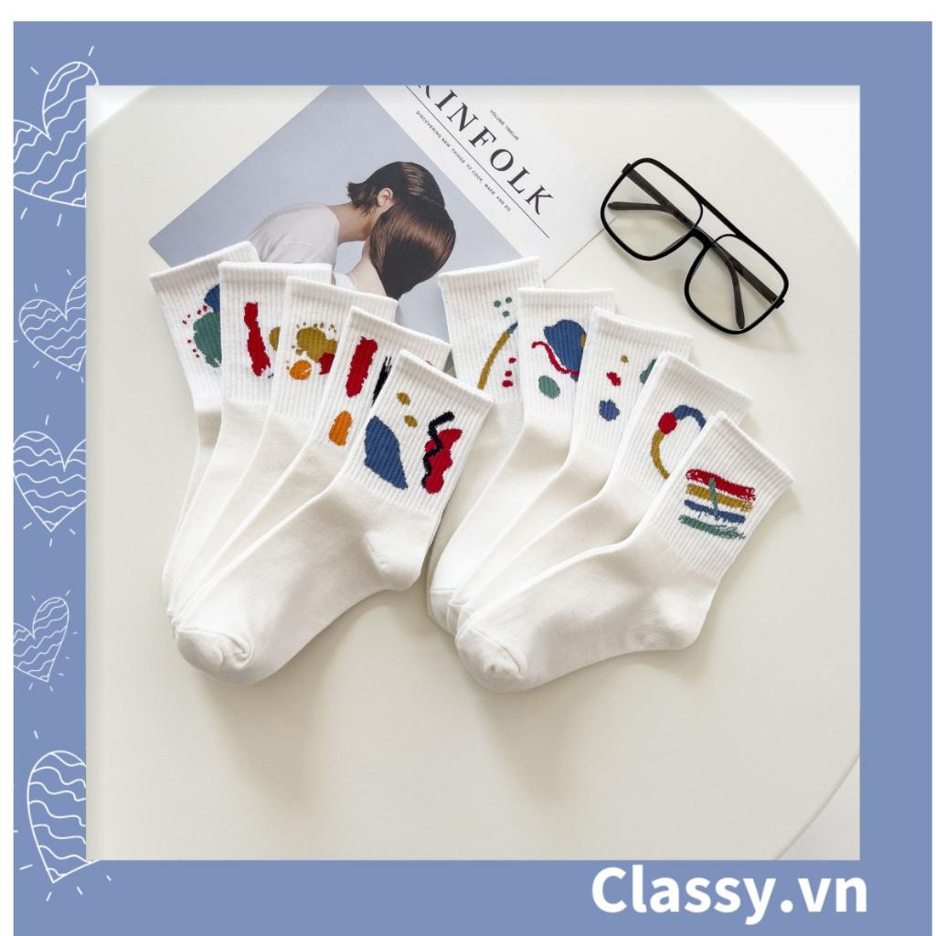 Tất cổ cao, vớ cổ cao Classy màu trắng họa tiết ngẫu nhiên vệt màu phần cổ tất G1359