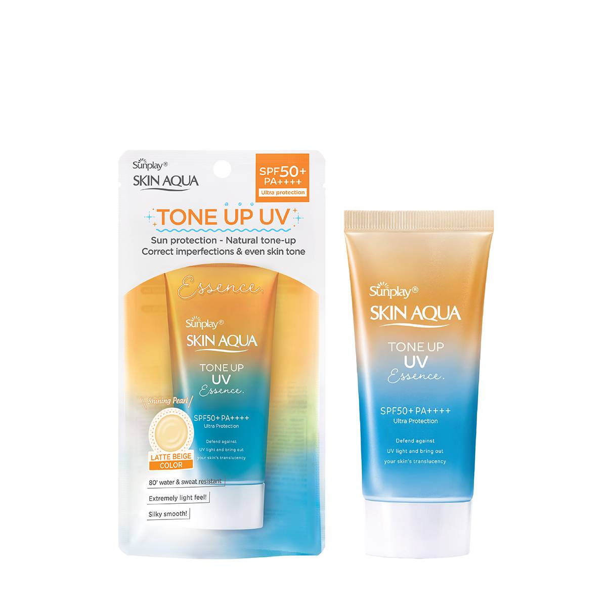 Kem chống nắng nâng tông Skin Aqua Tone up Latte Beige cho mọi tông da, dạng tinh chất Sunplay Skin Aqua Tone Up UV Essence Latte Beige SPF 50+ PA++++ 50g