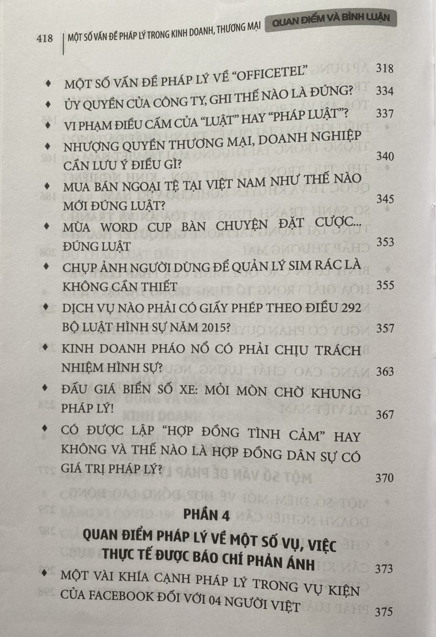 Một số vấn đề pháp lý trong kinh doanh, thương mại, quan điểm và bình luận