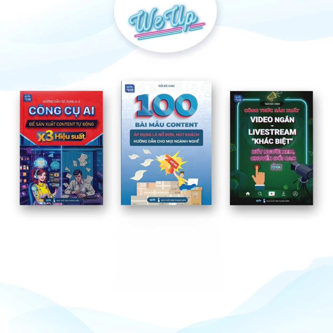 Combo 3 sách: 100 Bài mẫu content + Công cụ AI sản xuất content tự động + Công thức livestream/video ngắn