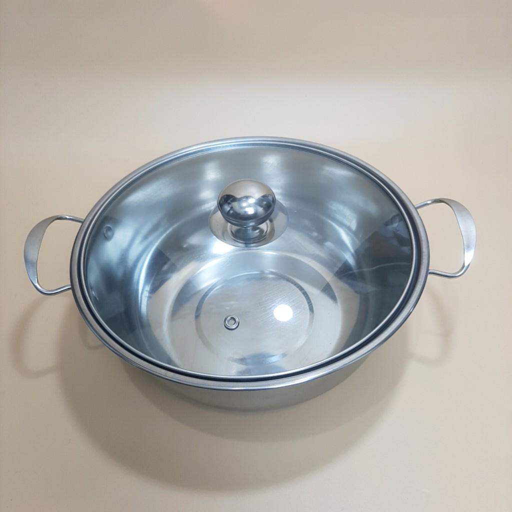 Nồi lẩu inox dày 26cm có nắp kính và tay cầm chống nóng cao cấp dùng được bếp từ và mọi loại bếp