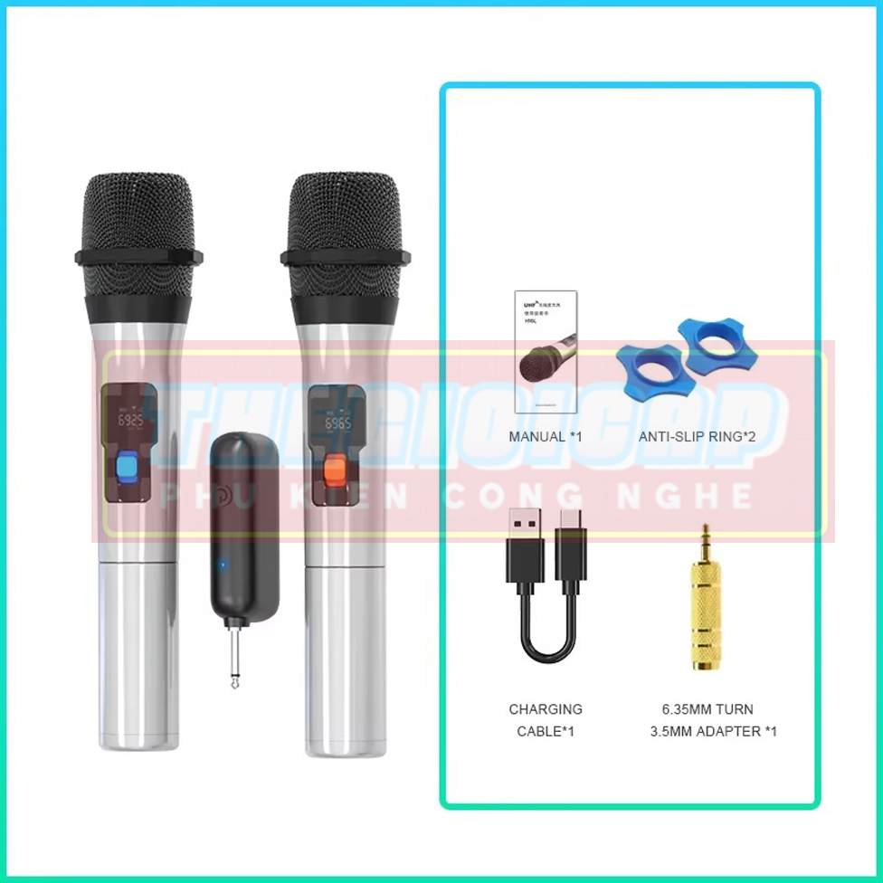 ROGTZ Bộ 2 Micro Cầm Tay Không Dây UHF Cho Trợ Giảng, Thông Báo, Karaoke, Phạm Vi 50m XXD H16L-2 - Hàng Nhập Khẩu