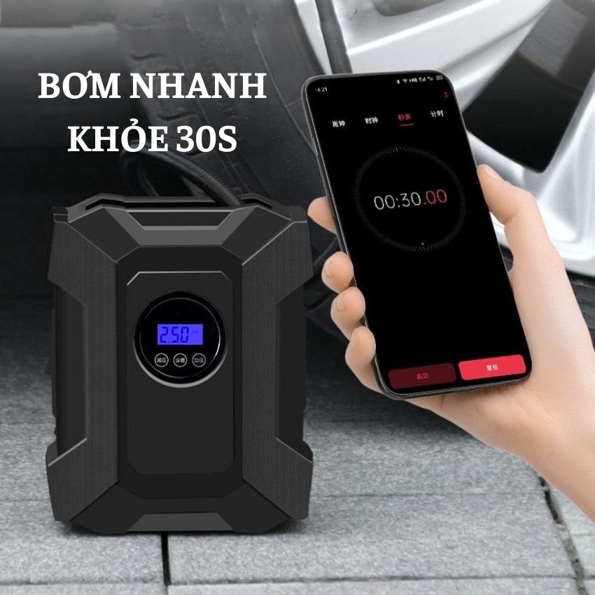 Bơm lốp ô tô điện tử tự ngắt 12v công suất 120w đồng hồ điện tử bơm nhanh khỏe trong 60s