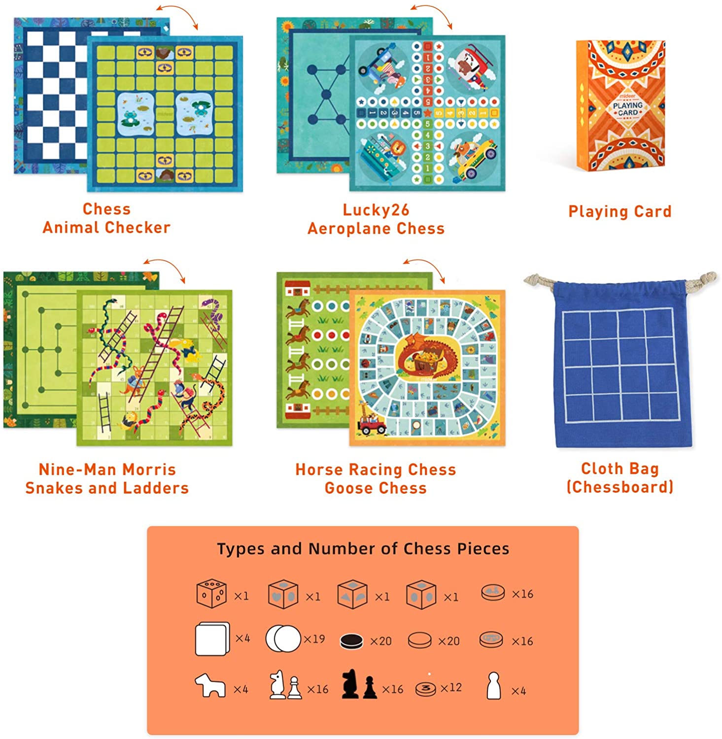 Bộ đồ chơi 16 trong 1 tổng hợp các loại cờ - chính hãng Mideer Classic Games 16 in 1 MD2038