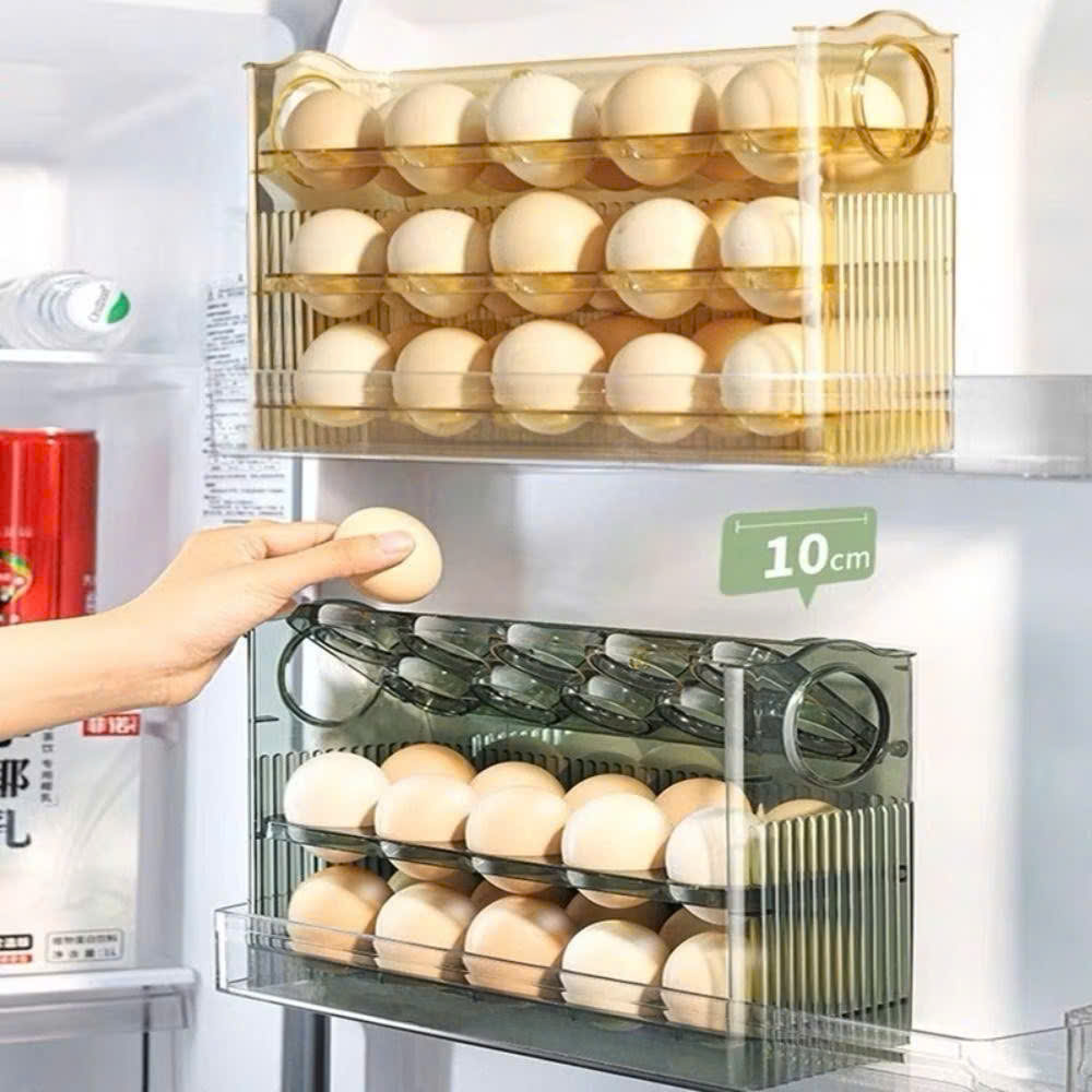 Khay Đựng Trứng 3 Tầng Thông Minh Chứa Hộp Đựng Trứng 30 Quả, Nhựa PET An Toàn - Hàng Chính Hãng MINIIN