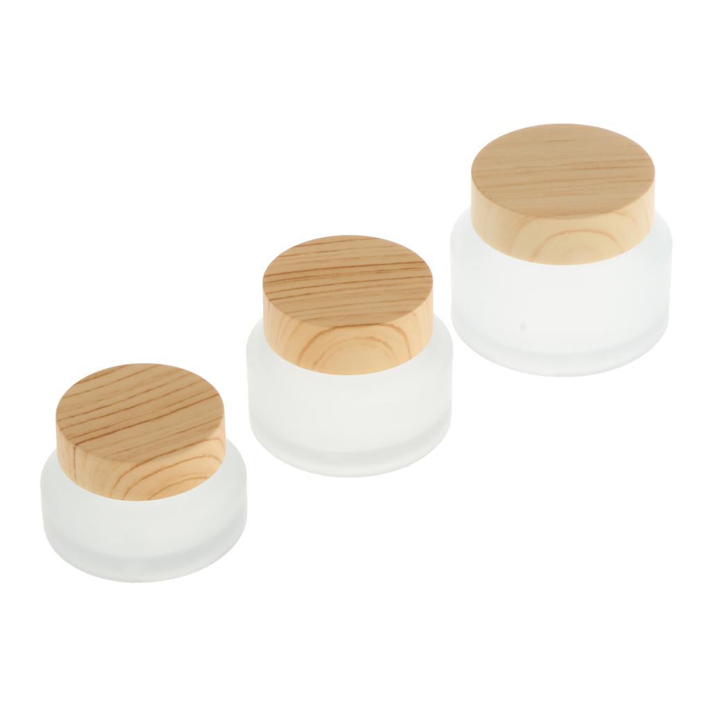 9pcs Clear Frosted Empty Cream Container Travel Cosmetic Lotion Pot Wood Lid