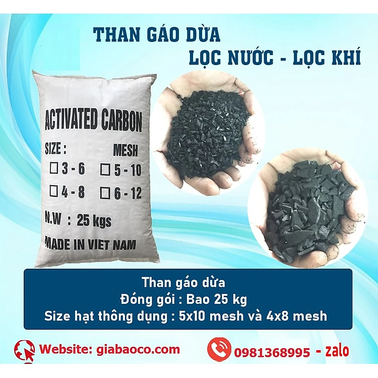 Than Hoạt Tính GÁO DỪA- Than Hoạt Tính Lọc Nước- Lọc Khí Loại 1