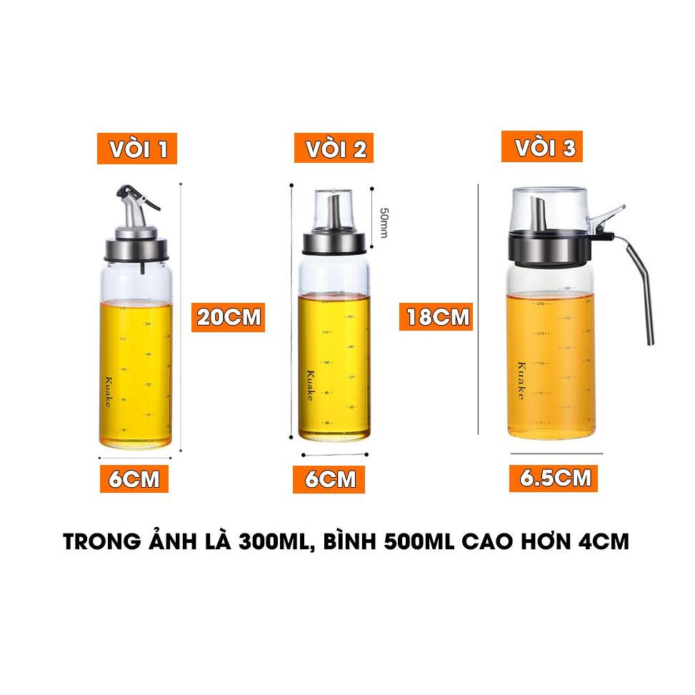 Bình đựng dầu ăn, nước mắm thuỷ tinh borosilicate (chịu nhiệt, chịu lực tốt) tay cầm &amp; viền inox 304 cao cấp