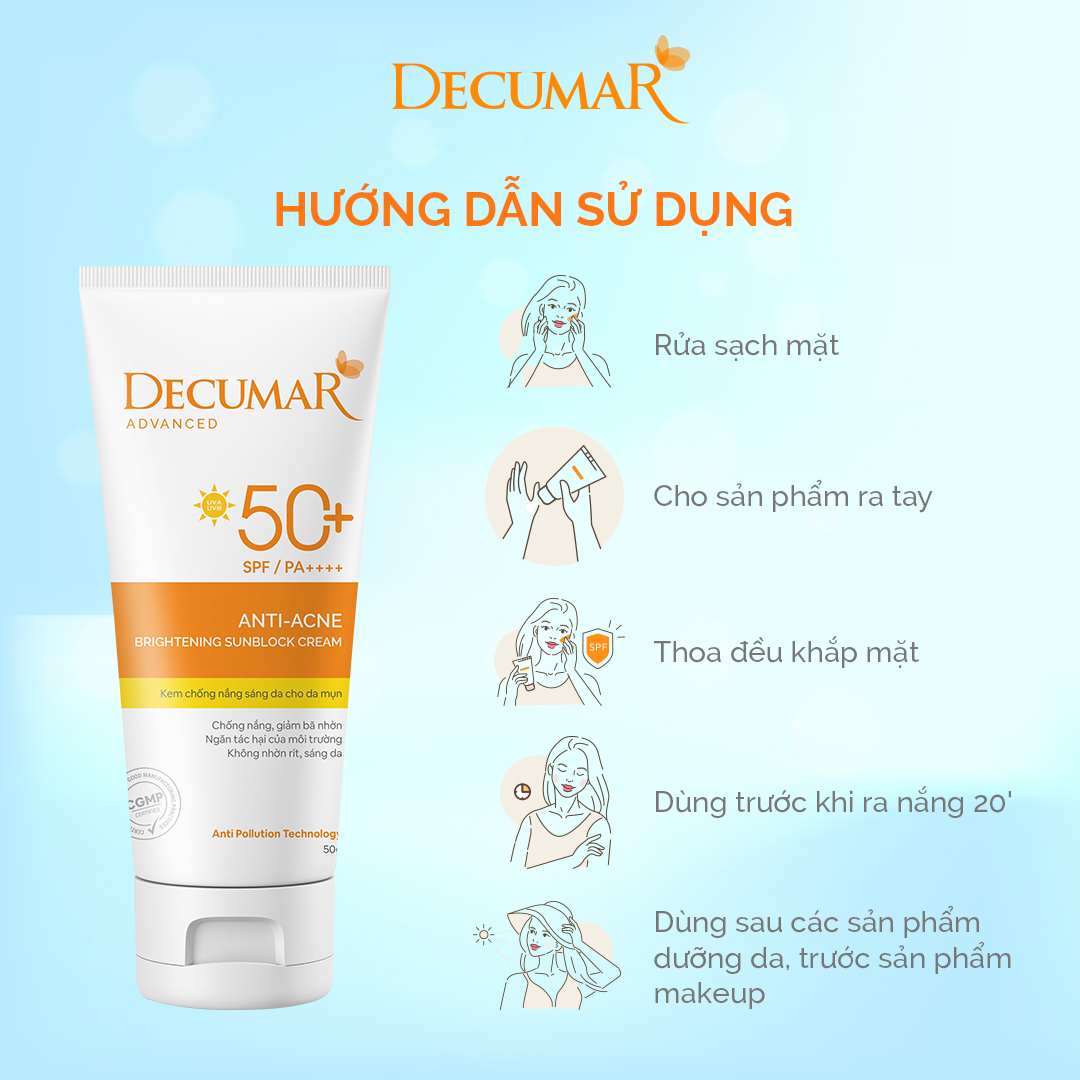 Combo 3 sản phẩm Ngừa Mụn Sáng Da sau mụn Decumar Advanced THC White (Gel mụn thâm + Gel rửa mặt sáng da+ Kem chống nắng phù hợp mọi loại da)