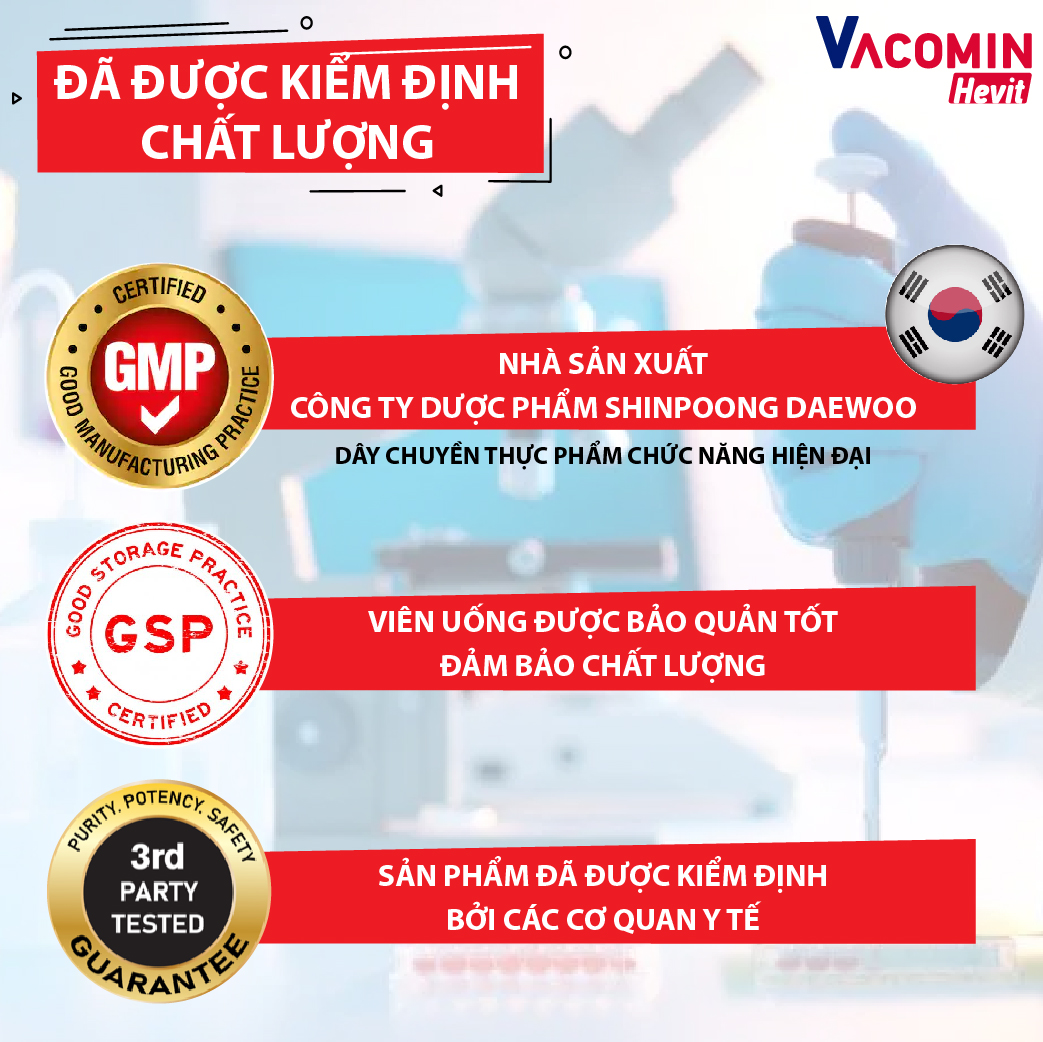 Viên Uống Bổ Sung Sắt (Fe) Cho Người Có Nguy Cơ Thiếu Máu | Kết Hợp Acid Folic, Vitamin C, E, B6 - TPCN Shinpoong Vacomin Hevit Hộp 60 Viên