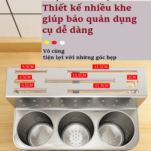Ống Đựng Đũa Inox 304 Treo Tường Cao Cấp Chính Hãng GAGI Mã GD01 Không Gỉ Sét, Có Thể Để Bàn