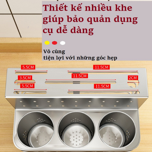 Ống Đựng Đũa Inox 304 Treo Tường Cao Cấp Chính Hãng GAGI Mã GD01 Không Gỉ Sét, Có Thể Để Bàn (2 in 1)