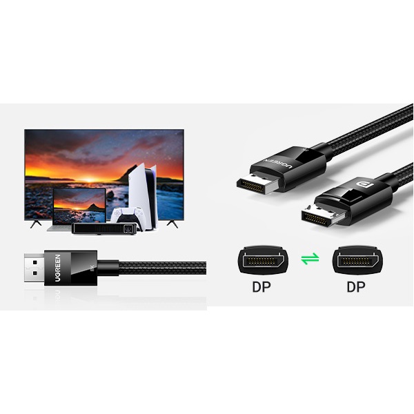 Dây, Cáp DisplayPort 1.4 Ugreen 8k@60Hz 7680x4320 , 4K 3840x2160 ở 144Hz và 2K ở 165Hz Hàng chính hãng