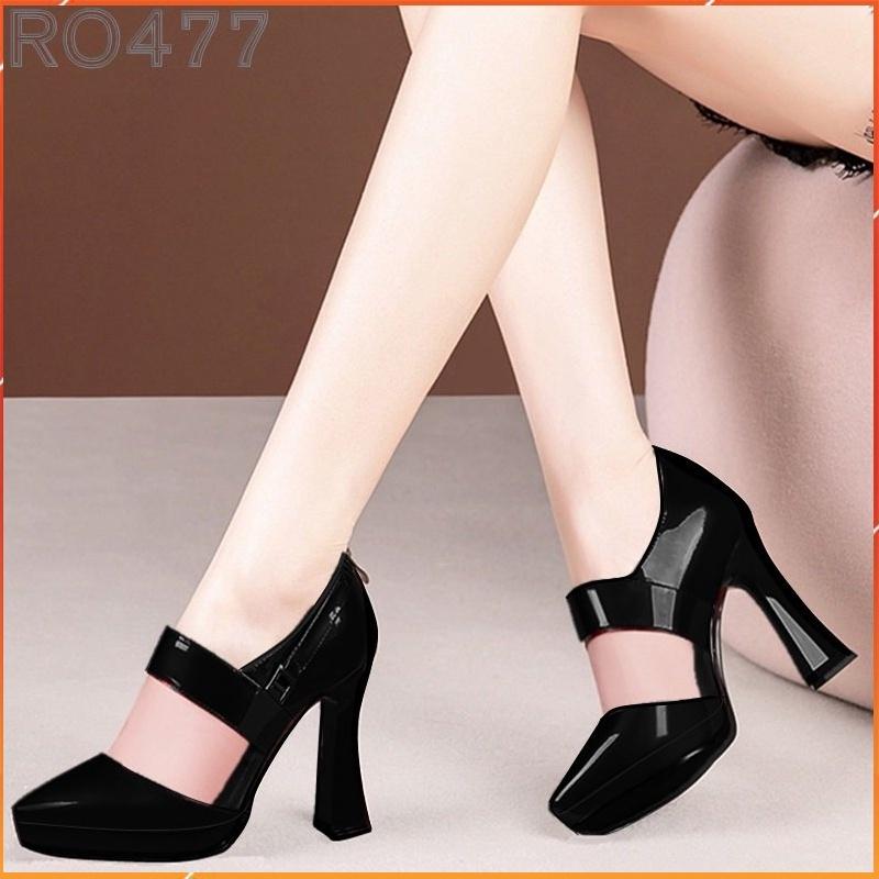 Giày cao gót nữ đẹp đế vuông 8 phân hàng hiệu rosata hai màu đen đỏ ro477