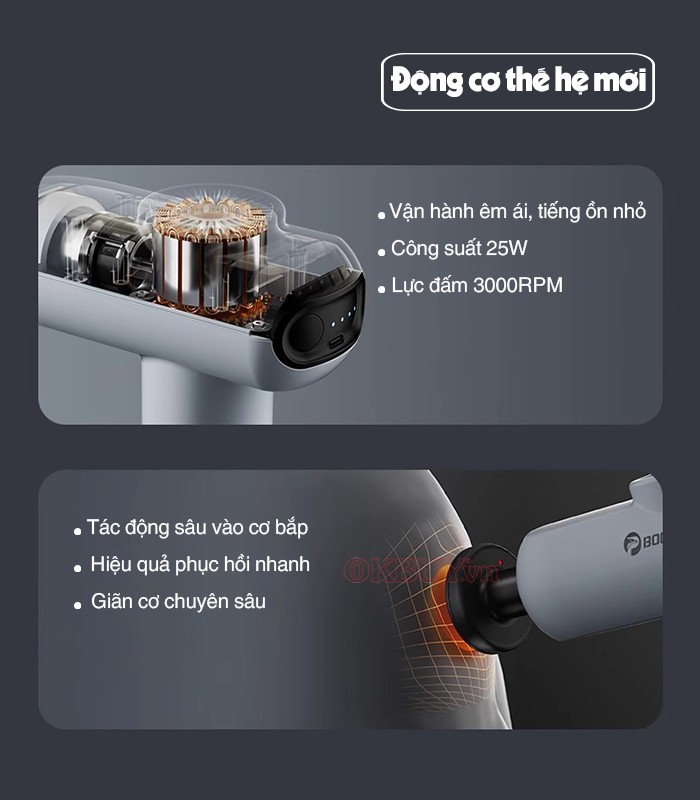 Súng (Máy) Massage Cầm Tay Booster Boluojun MINI V2 New -  8 Đầu Mát Xa, Có Đầu Nhiệt Nóng Hỗ Trợ Giãn Cơ Nhanh - Tặng Kèm 3 Miếng Dán Dược Liệu