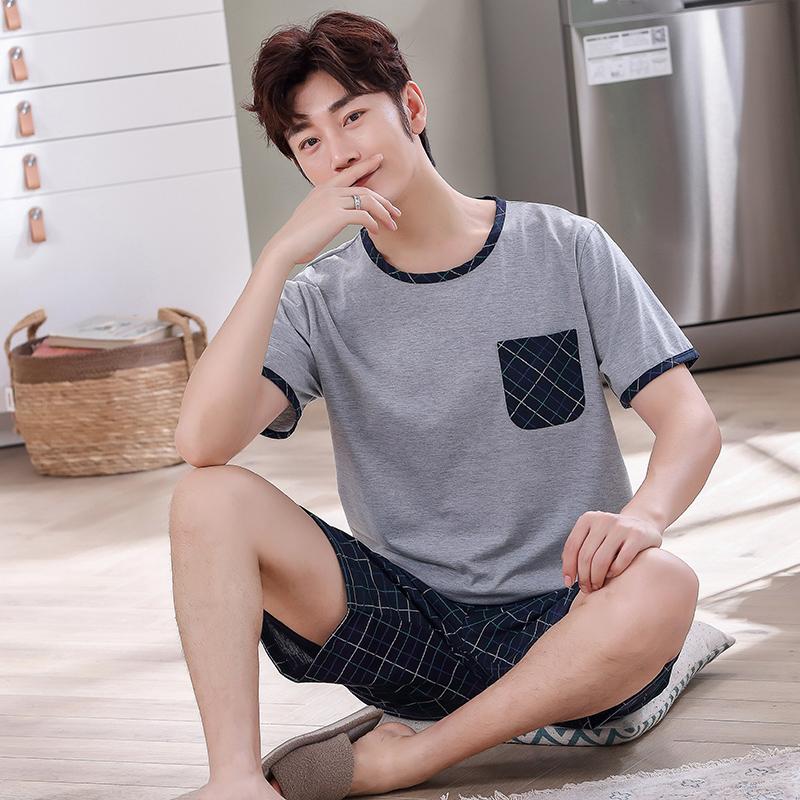 Mới Cổ Tròn Full Cotton Nam Ngắn Tay Mùa Hè Quần Short Bộ Đồ Ngủ Bộ Size Lớn L-4XL Đồ Ngủ Giải Trí Phù Hợp Với Váy Ngủ Nam Pijamas