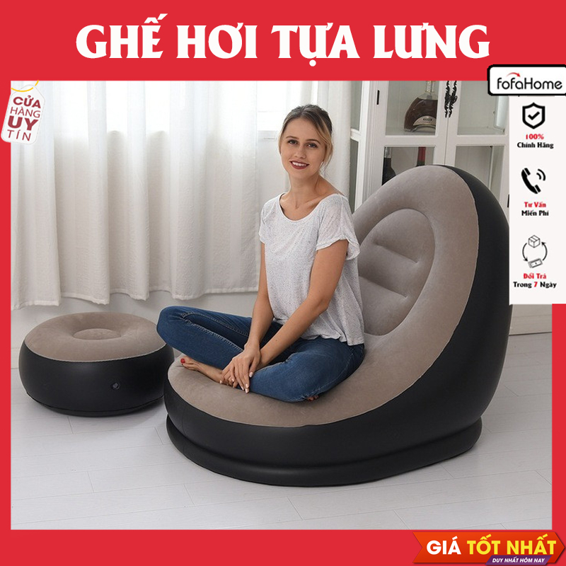 Ghế Hơi Tựa Lưng Bọc Nhung Mềm Mịn Êm Ái - Đệm Hơi Lót Chân Cao Cấp - Ghế Sofa Hơi