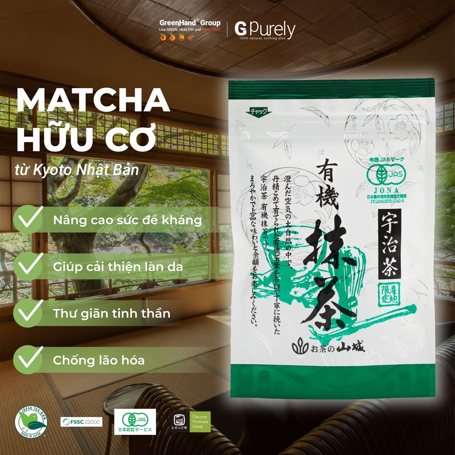 [Nội địa Nhật] Bột trà xanh hữu cơ Matcha GreenHand bí quyết cải thiện làn da, chống lão hóa gói 20g bột GreenHand