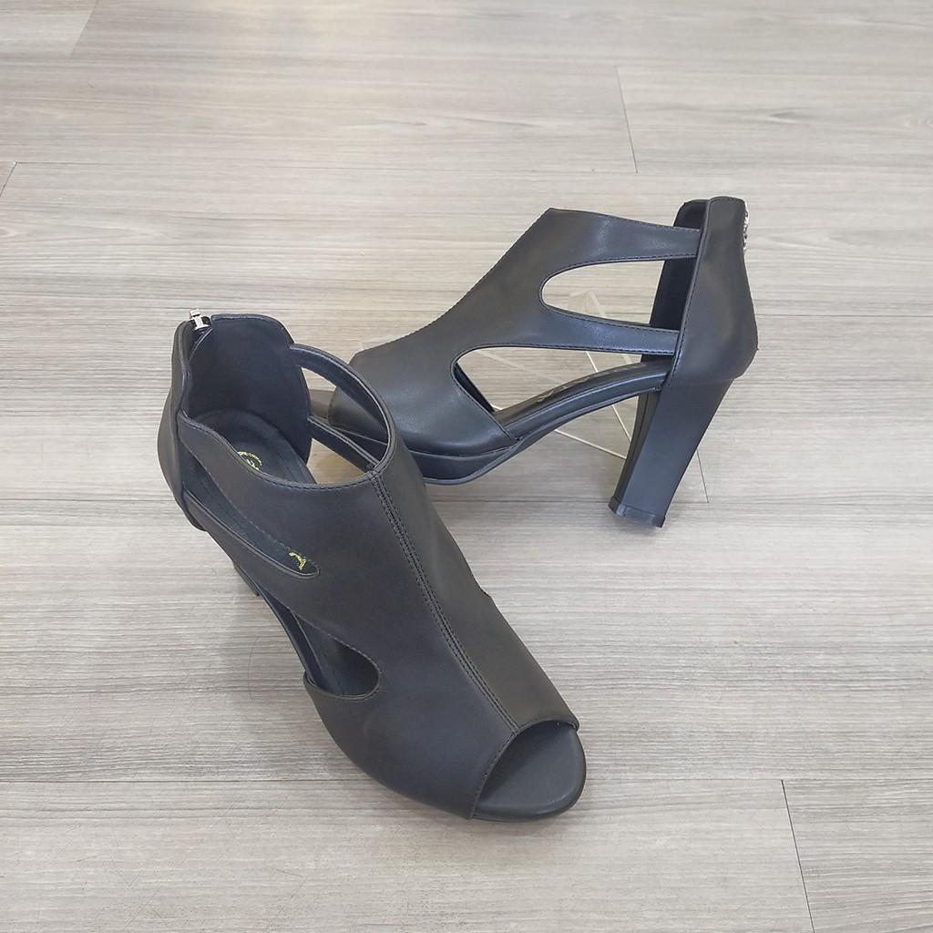 Sandal cao gót nữ khóa kéo, da lì cao cấp ROSATA RO322 8p gót trụ - đen - HÀNG VIỆT NAM - BKSTORE