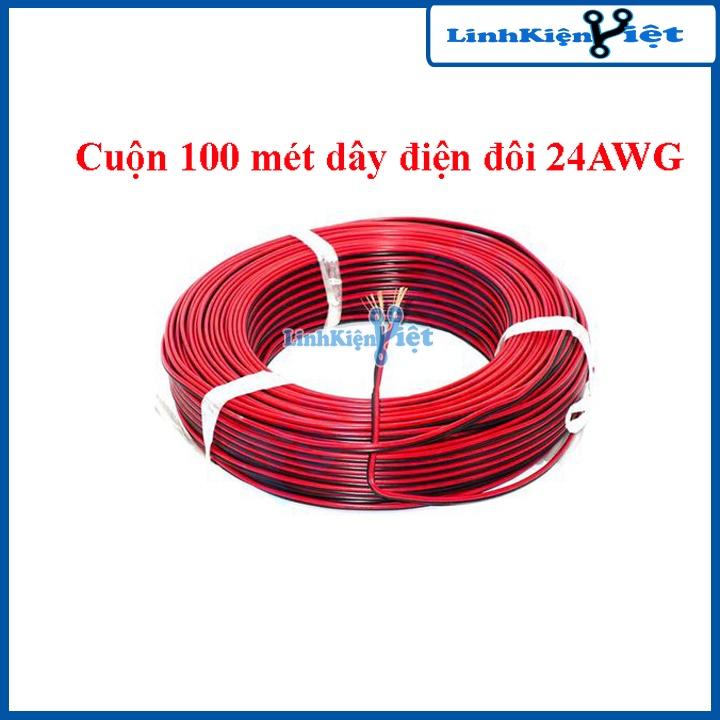Cuộn 100 mét dây điện đôi đỏ đen nhiều lõi 24AWG lõi nhiều sợi nhỏ, vỏ bọc cách điện tốt