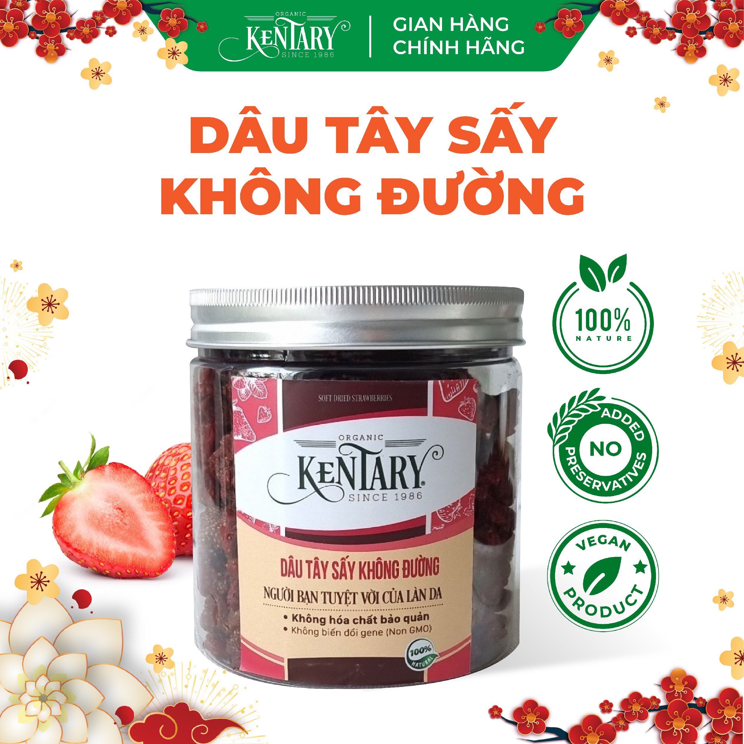 Dâu tây Đà Lạt sấy dẻo không đường Kentary