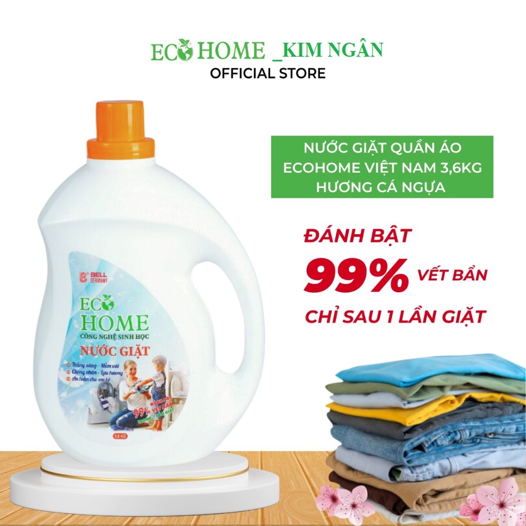 Nước Giặt Quần Áo 2 IN 1 Công Nghệ Sinh Học ECOHOME Kim Ngân Store 3.6KG Làm Sạch, Khử Mùi Hôi, Ngăn Ngừa Vi Khuẩn