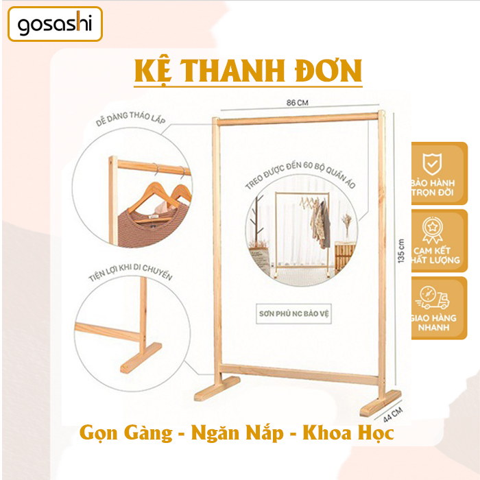 Giá Treo Quần Áo Gỗ Thông Phong Cách Hàn Quốc, Dễ Dàng Lắp Đặt, Tiếm Kiệm Không Gian Thương Hiệu Gosashi-GTTD