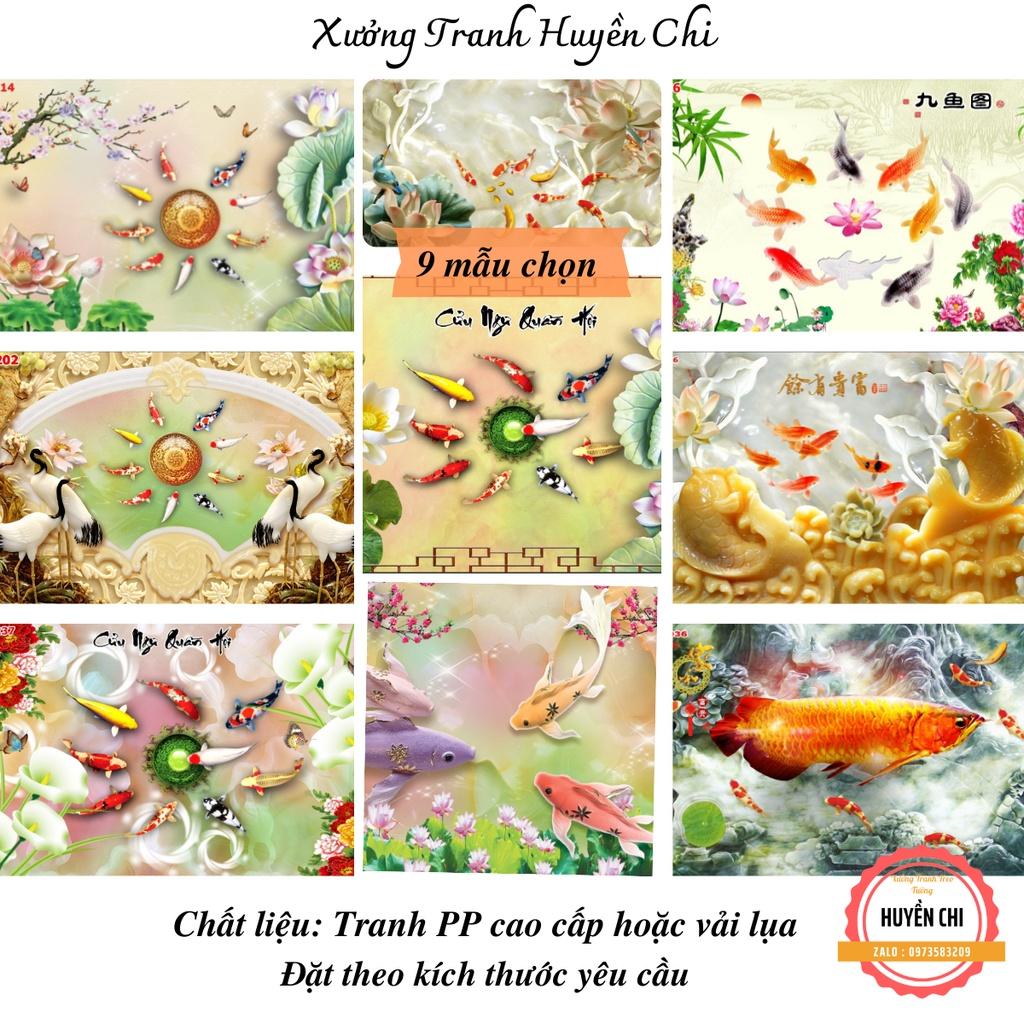 Tranh dán tường 3d trang trí phòng khách phòng ngủ,tranh Cá, Cửu Ngư- PP Kim Sa -Huyền Chi-Đặt theo kích thước yêu cầu