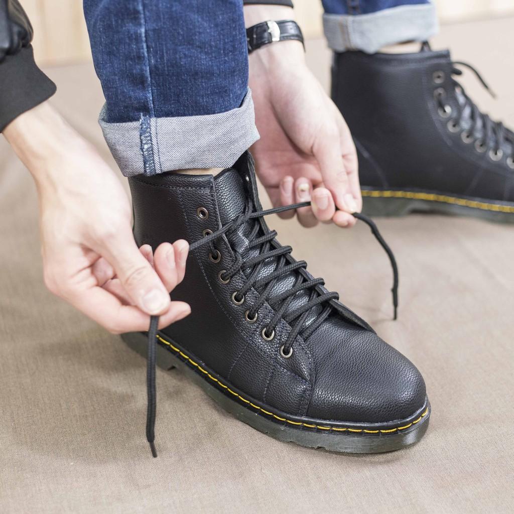 Giày Boot Nam Cao Cổ Màu Đen Đế Khâu Cực Chắc Chắn Và Phong Cách - M89- Kèm Gỗ Mun sừng