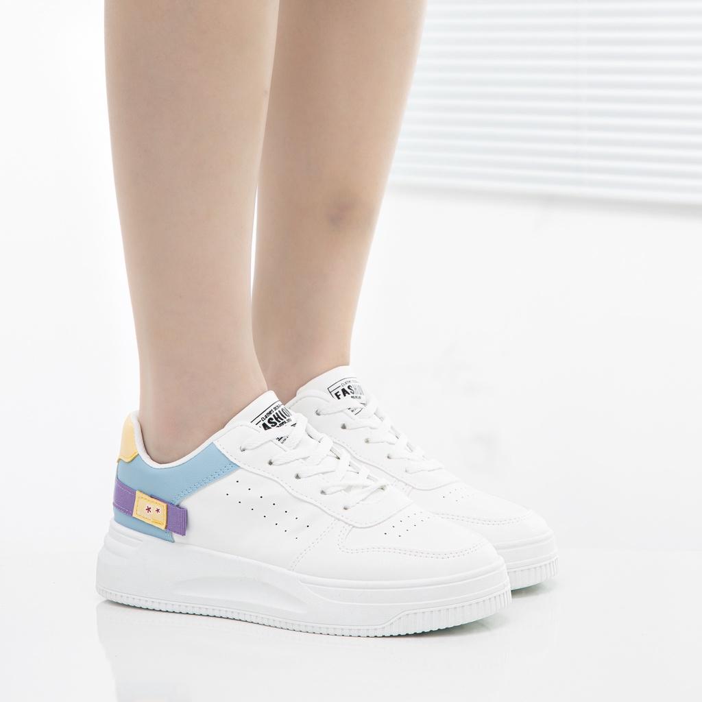 Giày MWC 0673 - Giày Thể Thao Nữ, Sneaker Da Đế Bằng Mix Màu Nữ Tính Trẻ Trung