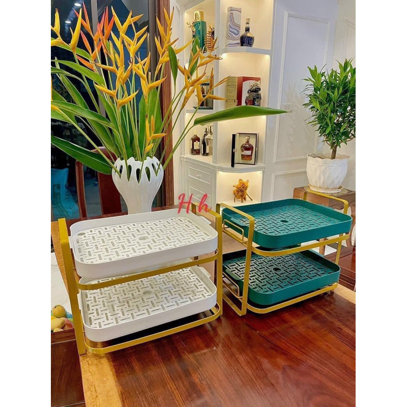 Giá kệ để cốc chén ly Cao cấp 2 tầng -Khung kim loại- Sơn tĩnh điện loại 1