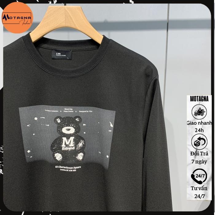 Áo sweater nam dáng ôm, Áo nỉ tay dài chất đẹp cá tính in Gấu Đen cute mã NZ666