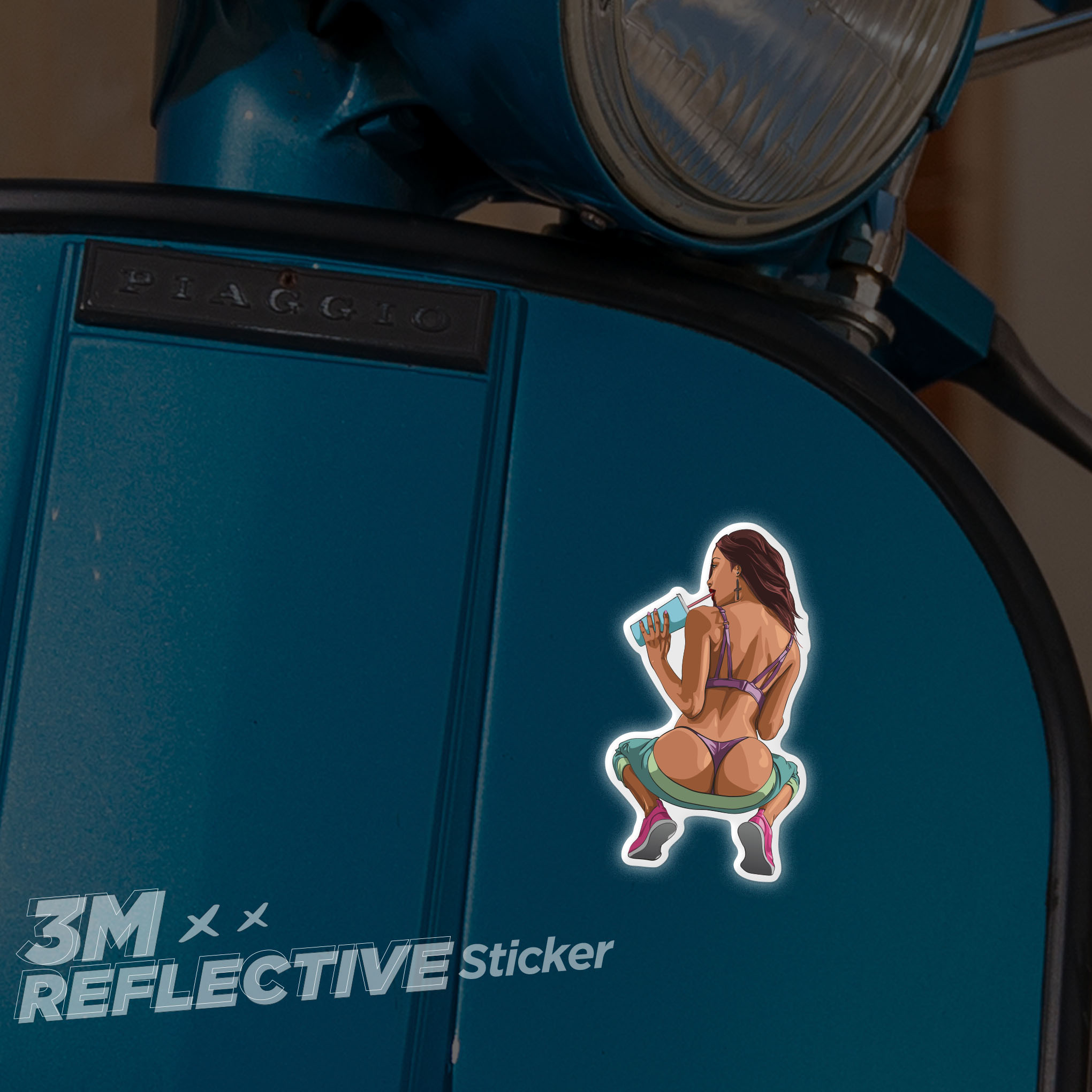 GIRL SQUAT DRINK 3M - Reflective Sticker Die-cut Hình dán phản quang thương hiệu STICKER FACTORY