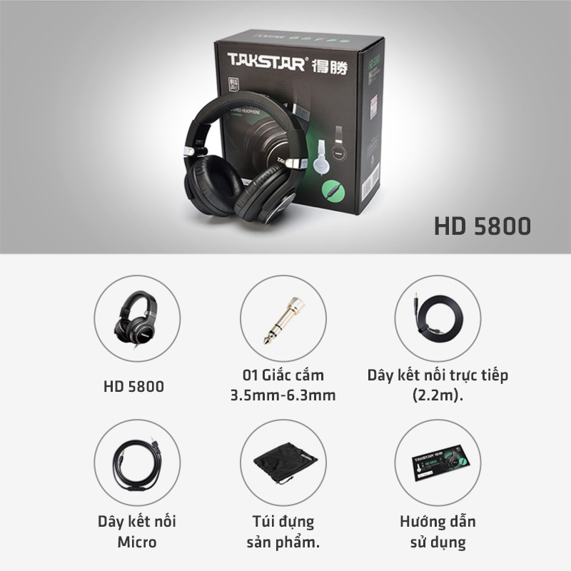 Tai nghe kiểm âm TAKSTAR HD5800 - AVSTAR , tai nghe chụp tai, tai nghe chất lượng cao- hàng chính hãng