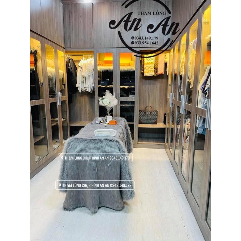 Thảm Lông Mịn Màu Xám Tro Trải Bàn Trang Điểm - Decor Nhà Cửa