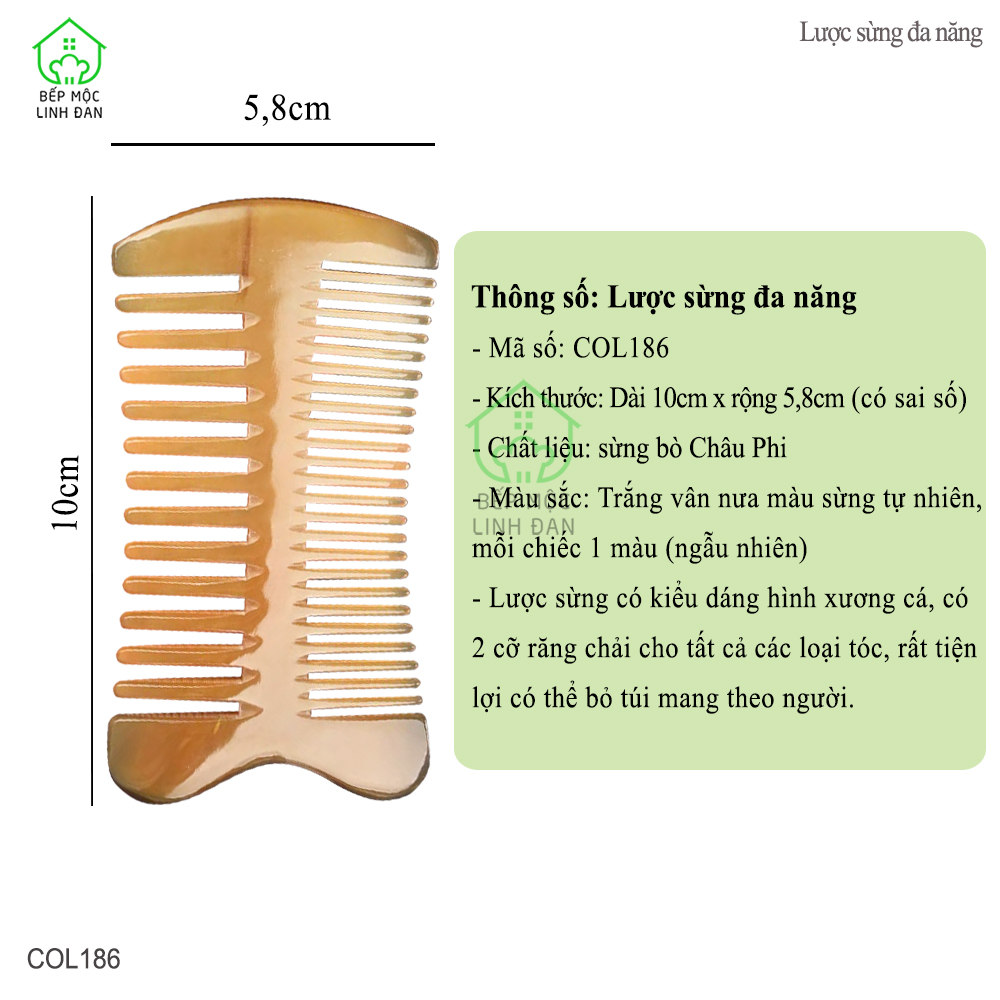 Lược Sừng Đa Năng (Size: S-10cm) Răng Thưa Và Mau [COL186]