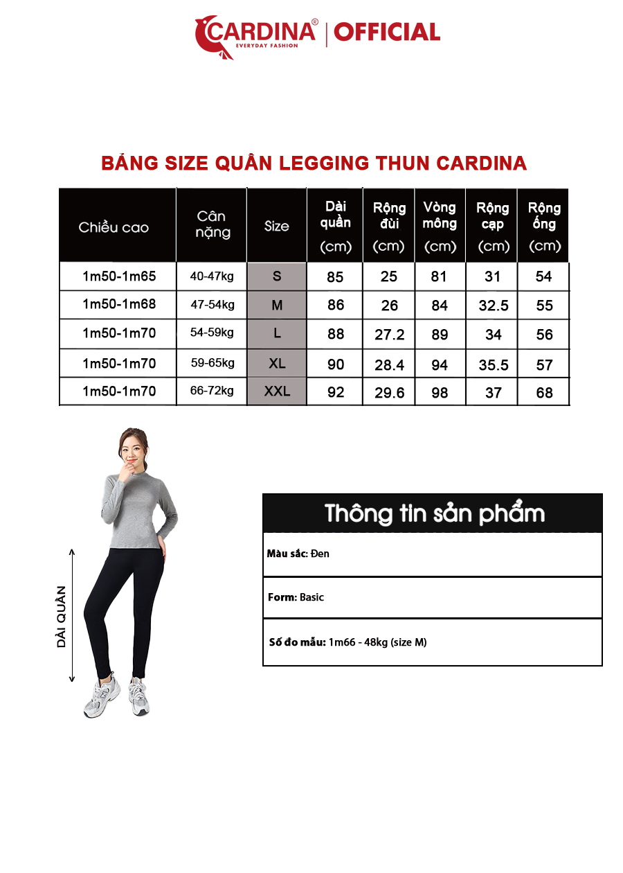 Quần legging nữ CARDINA chất viscose cao cấp bản cạp chun co giãn thoải mái siêu bền 2Q01