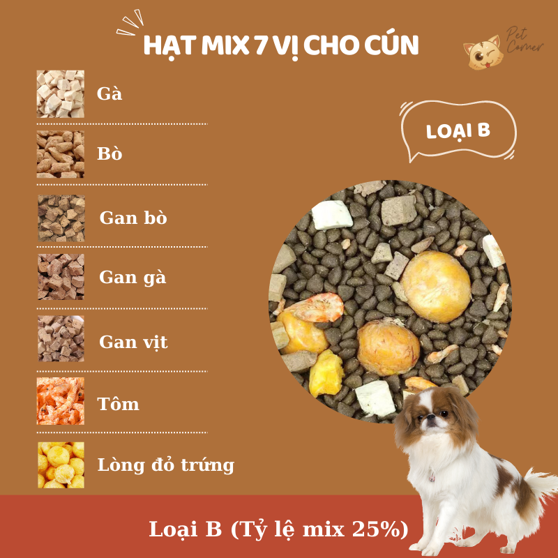 Hạt mix cao cấp cho cún trộn thịt bò, gà, tôm, cá, lòng đỏ trứng, rau củ quả - Thức ăn hạt cho chó kén ăn