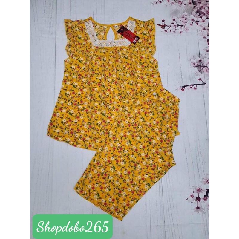 Đồ bộ nữ,đồ ngủ mặc nhà lửng bigsize vải lụa họa tiết hoa nhí siêu xinh.