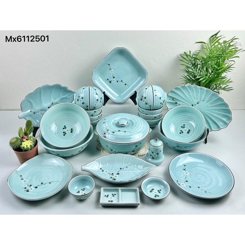 Set bát đĩa men ngọc 23- 25 món. Gốm sứ Bát Tràng cao cấp.