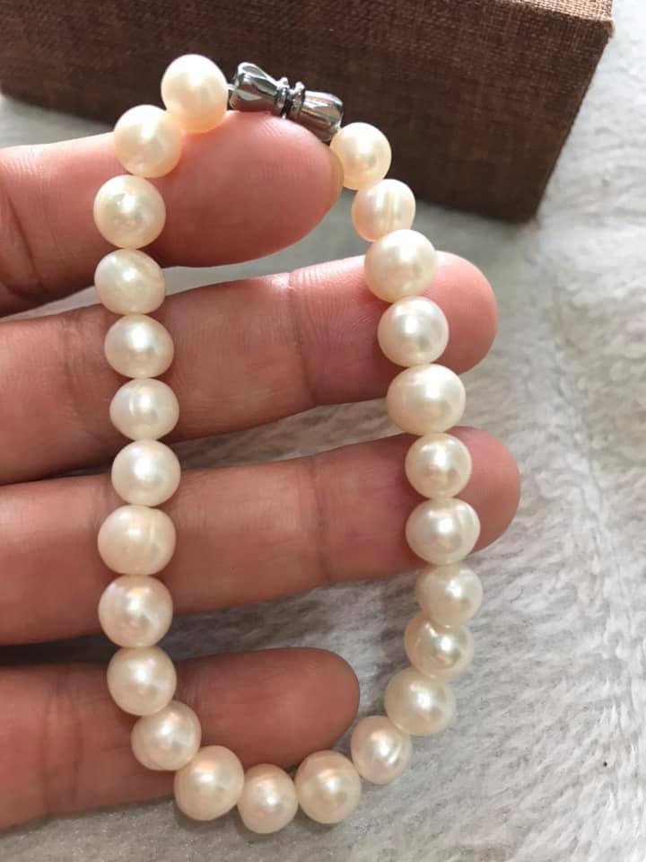 Vòng NGỌC TRAI NỮ ĐEO SIZE 7LY5 VÒNG GỒM 25 HẠT ĐÚNG CUNG SANH  MÀU TRẮNG