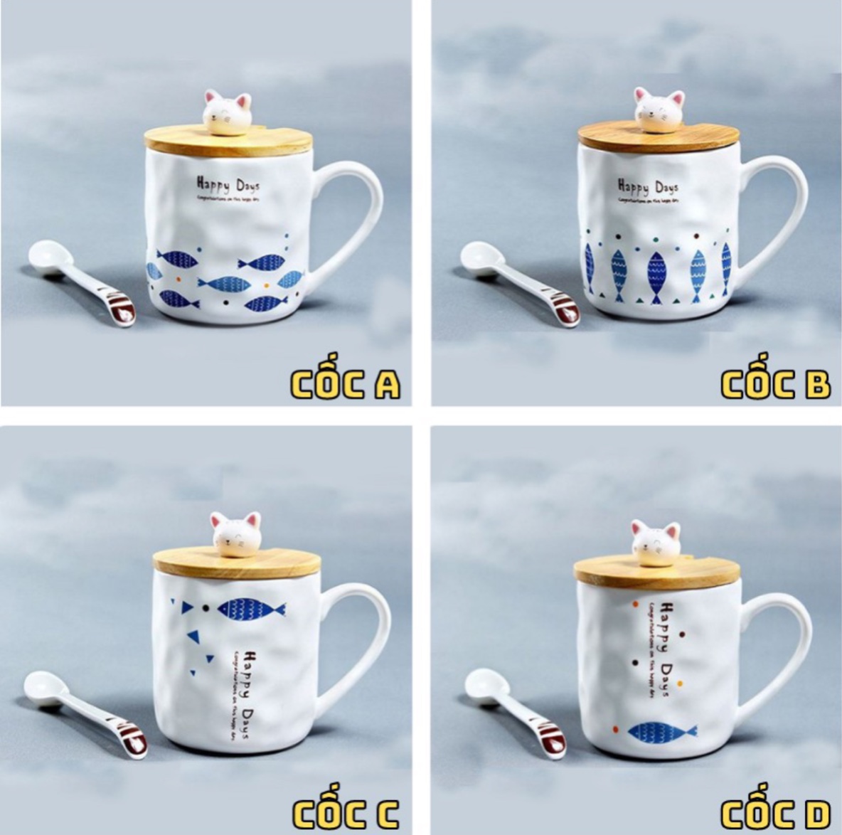 Cốc sứ hình mèo có nắp đậy 400ml cao cấp